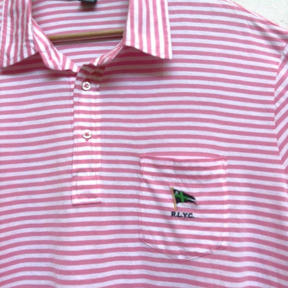 Polo Ralph Lauren Yacht Club Golf Polo Shirt Striped RLYC Pocket Pink White XL